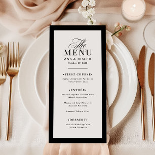 Menú Clásico Lujo Moderno Borde de Boda en Blanco y Neg