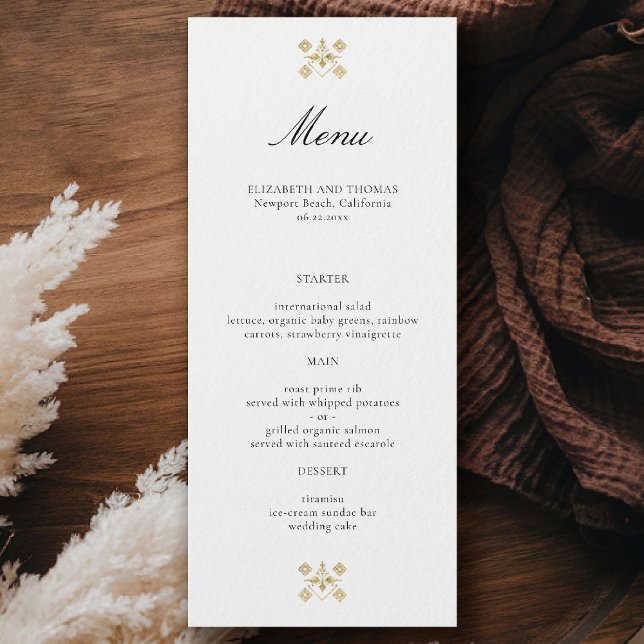 Menú Clásico Moderno Formal Boda de Lys Dorado Marfil (formal traditional wedding menu modern classic gold ivory deco ballroom calligraphy)