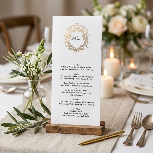 Menú Clásico Monograma de Bodas con Corona Floral (Subido por el creador)