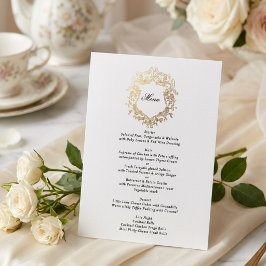 Menú Clásico Monograma de Bodas con Corona Floral