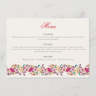 Menú Clásico Rosa Verde Amarillo Floral Cisne Pájaro Bo