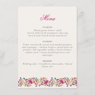 Menú Clásico Rosa Verde Amarillo Floral Cisne Pájaro Bo