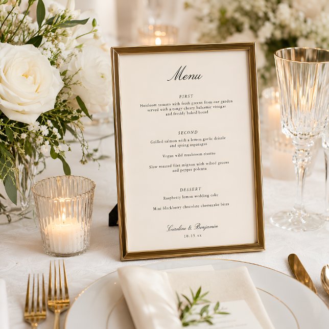 Menú Clásico Script Marfil Elegante Boda Personalizado (Subido por el creador)