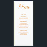 Menú Clásico verde y naranja<br><div class="desc">Diseño de inspiración naranja e inspirado en la caída verde, este menú de bodas de la recepción presenta un bonito fondo blanco con fuente naranja. Con el "Menú" escrito en la parte superior utilizando una letra naranja cursiva, toda su información se imprime en una fuente legible por naranja en un...</div>