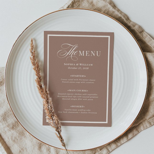 Menú Classic Luxe | Mocha Taupe Border Neutral Wedding (Subido por el creador)