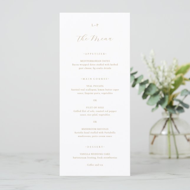 Menú Classic Neutral Monogram Elegant Wedding (Anverso de pie)