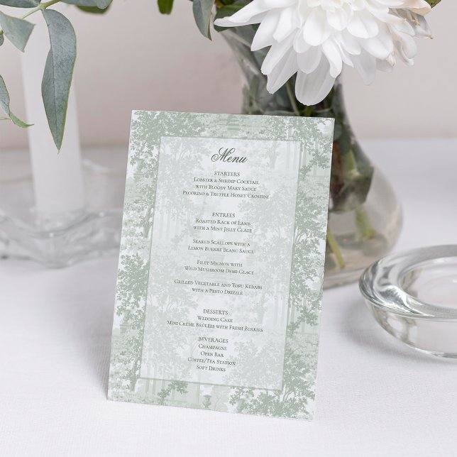 Menú Classic Sage Green Landscape Toile Wedding (Subido por el creador)