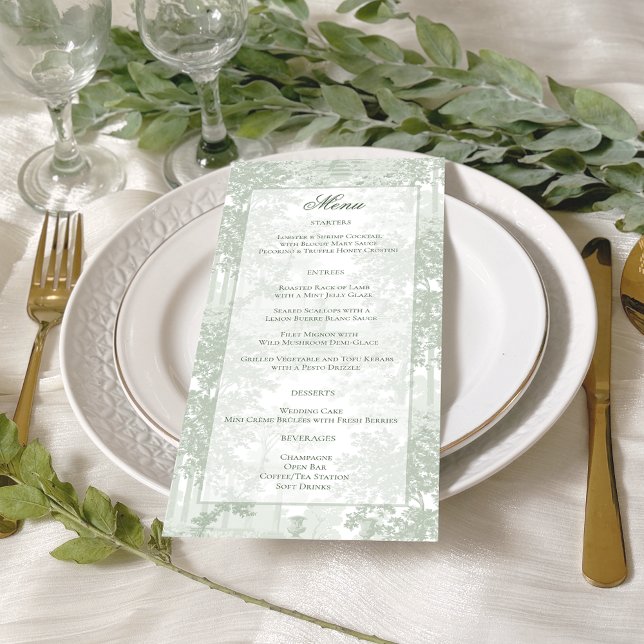 Menú Classic Sage Green Landscape Toile Wedding (Subido por el creador)