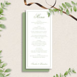 Menú Classic Sage Green & White Border Script Wedding<br><div class="desc">This classic wedding menu features a soft sage green and white color palette with an elegant border and timeless script typography. Designed with a refined front-and-back layout, the front showcases your curated menu while the coordinating back adds a polished, finished look to each card. Perfect for formal, garden, and classic...</div>