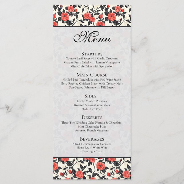 Menú Classic Wildflower Rustic Rose Tropical Wedding  (Anverso)