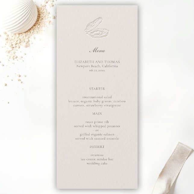 Menú Coastal Nautical Oyster Classic Wedding Ecru (oyster wedding menu coastal nautical formal traditional modern classic ecru elegant black tie yacht)