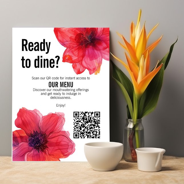 Menú Código QR Red Anemone Dreamscape Boda (Stunning QR code Red Anemone Dreamscape Wedding Menu with custom text at the back.)