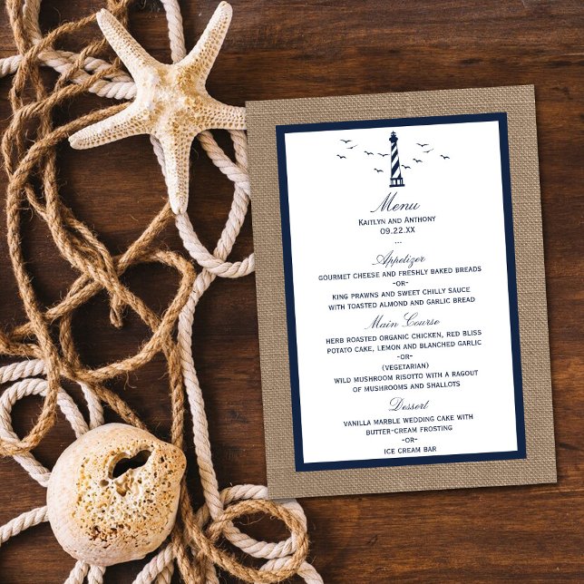 Menú Colección de Bodas Burlap del faro náutico (Subido por el creador)