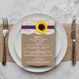 Menú Colección de Bodas de girasol rústico - morado