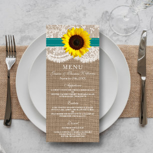 Menú Colección de Bodas de girasol rústico - Verde azul
