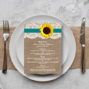Menú Colección de Bodas de girasol rústico - Verde azul