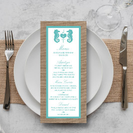 Menú Colección de Bodas Turquoise Seahorse Burlap Beach