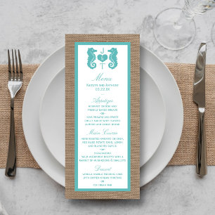 Menú Colección de Bodas Turquoise Seahorse Burlap Beach