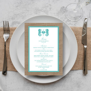 Menú Colección de Bodas Turquoise Seahorse Burlap Beach