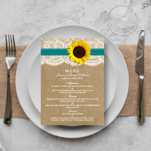 Menú Colección Kraft, Lace & Sunflower - Verde azulado