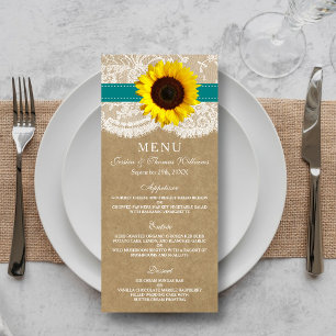 Menú Colección Kraft, Lace & Sunflower - Verde azulado
