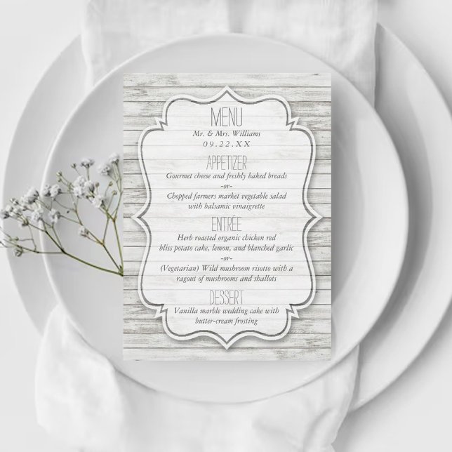 Menú Colección Nautical Whitewashed Wood Beach Wedding (Subido por el creador)
