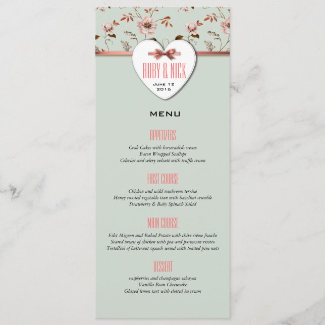 Menú Colección Romantic Charm Vintage Boda Floral (Anverso)