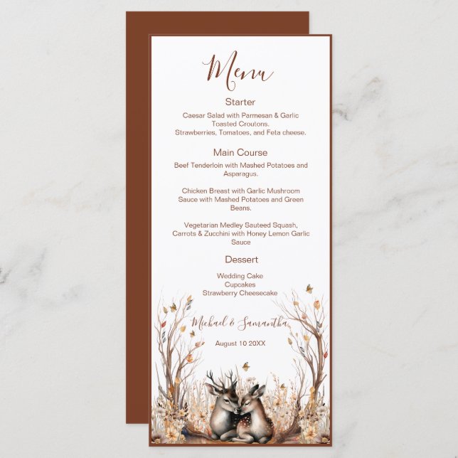 Menú Colección Rustic Deer Boda de otoño (Anverso / Reverso)