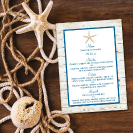 Menú Colección Starfish Whitewashed Wood Beach Wedding