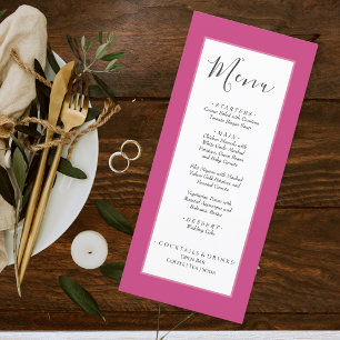 Menú Color sólido mínimo Fuchsia Magenta Boda rosa