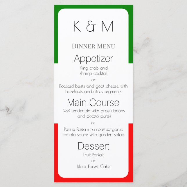 Menú Colores de la bandera italiana (Anverso)