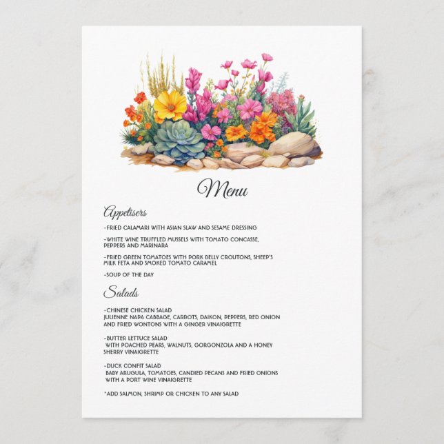 Menú Colores del desierto Boda floral (Anverso)