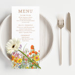 Menú Coloridas flores silvestres casadas en el campo<br><div class="desc">Flores salvajes coloridas Menú de Bodas de campo con flores de campo bonito en un fondo blanco,  naranja,  amarillo,  violeta y rosa. Menú personalizado arriba. Personalice editando el texto en los cuadros de texto. Diseñado por ©Evco Studio www.zazzle.com/store/evcostudio</div>