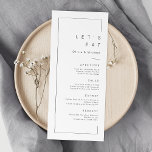 Menú Comamos boda minimalista de moda moderna<br><div class="desc">La carta minimalista de menú boda presenta un marco de moda moderno y detalles de fuente sans serif en blanco y negro,  sencillo y elegante. Ideal para bodas modernos y otros eventos. Vea todas las piezas coincidentes de la colección.</div>