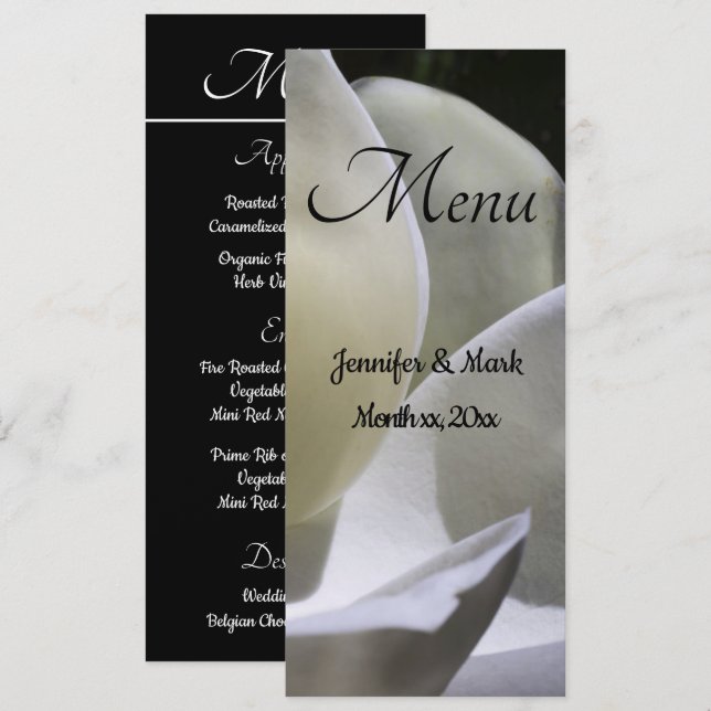 Menú Comedor del Boda Magnolia Blanco (Anverso / Reverso)