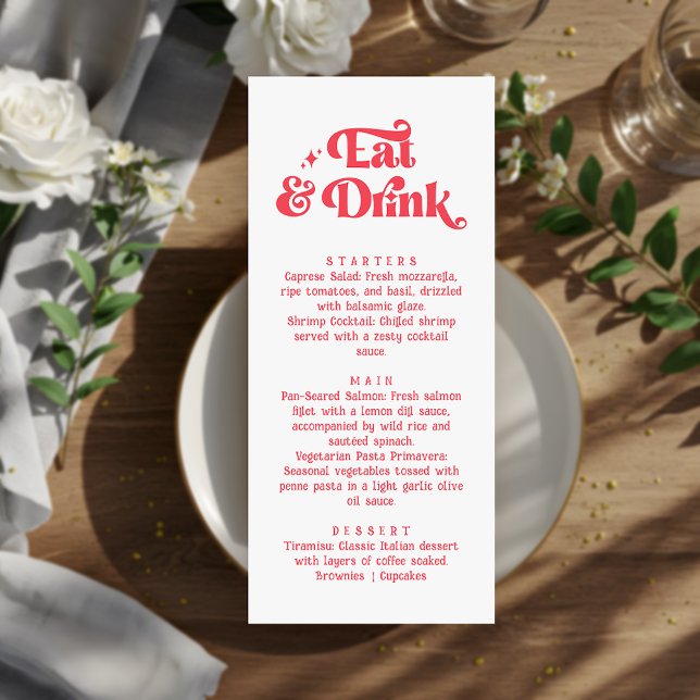 Menú Comer y beber Boda rojo y blanco retro (Subido por el creador)