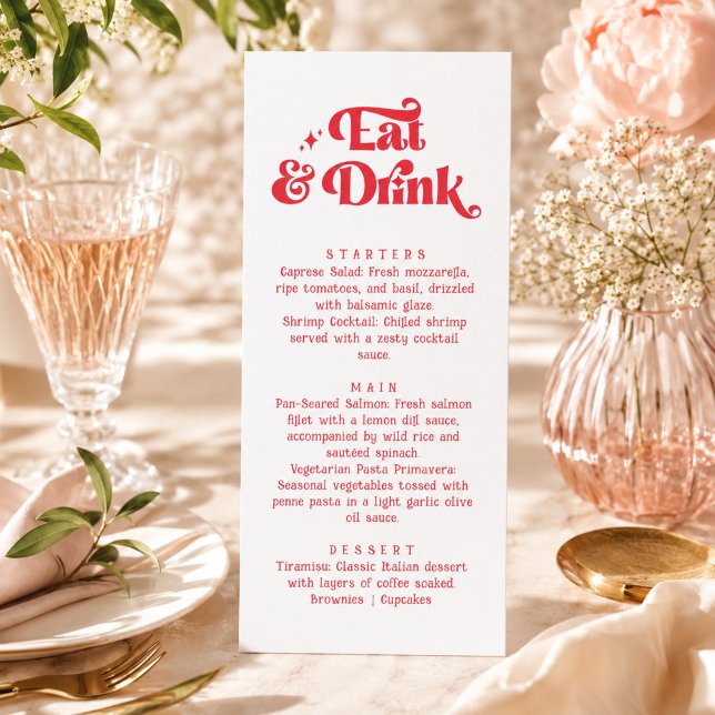 Menú Comer y Beber Retro Rojo y Blanco Boda (Subido por el creador)