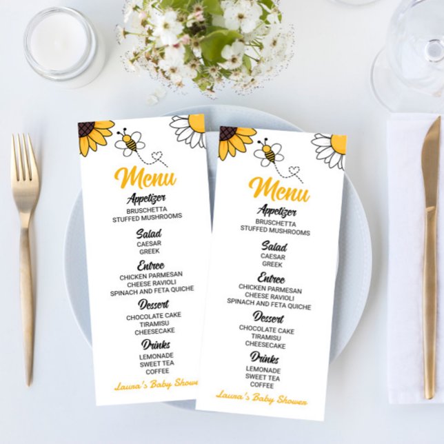 Menú Comida Baby Shower de Abeja Bumble Amarilla Abeja (Subido por el creador)
