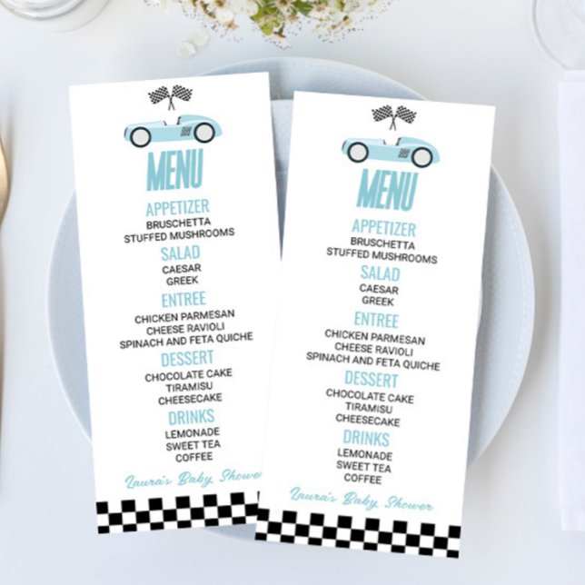 Menú Comida Baby Shower de Blue Race Car (Subido por el creador)