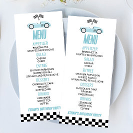 Menú Comida de la fiesta de cumpleaños de Blue Race Car