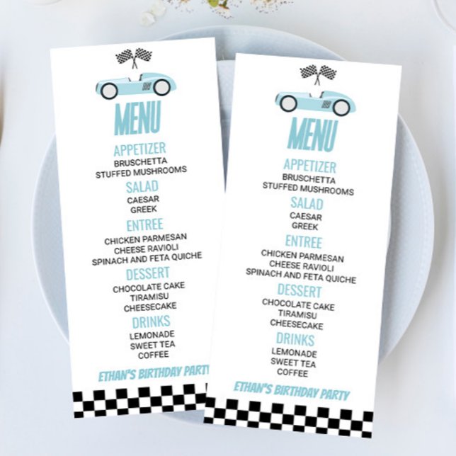 Menú Comida de la fiesta de cumpleaños de Blue Race Car (Subido por el creador)
