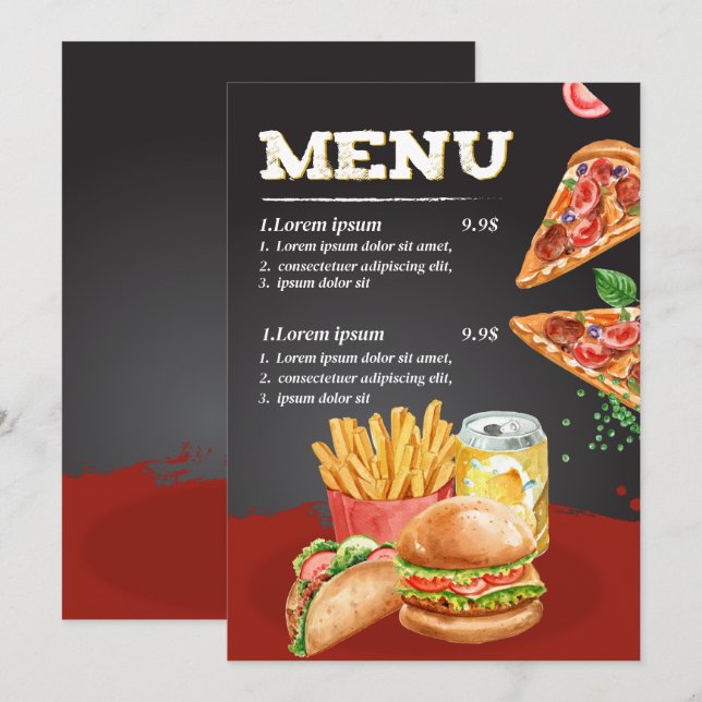Menú Comida de restaurante de comida rápida (Anverso / Reverso)