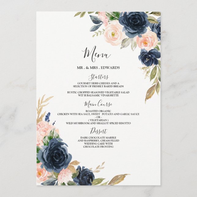 Menú Compromiso de Bodas florales de la Marina y Rubor  (Anverso)