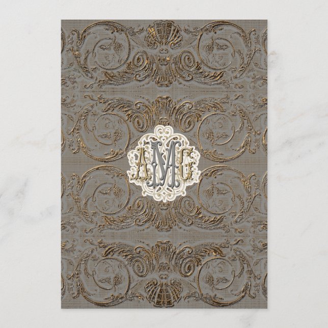 Menú Con monograma de encargo barroco Antiqued elegante (Anverso)