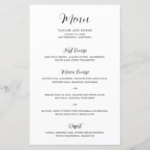 Menú contemporáneo de Bodas modernos en blanco y n