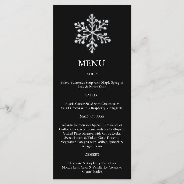 Menú copo de nieve de invierno (negro) (Anverso)