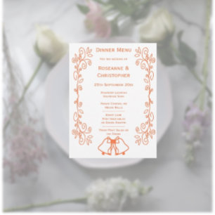 Menú Coral Bells Scrollwork Design Boda