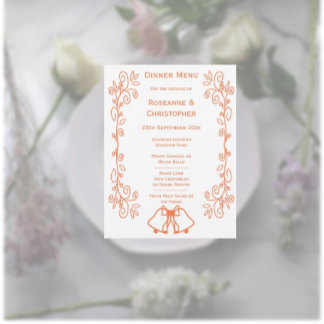 Menú Coral Bells Scrollwork Design Boda
