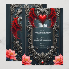 Menú Corazón Alado Carmesí Romance Gótico Elegante .