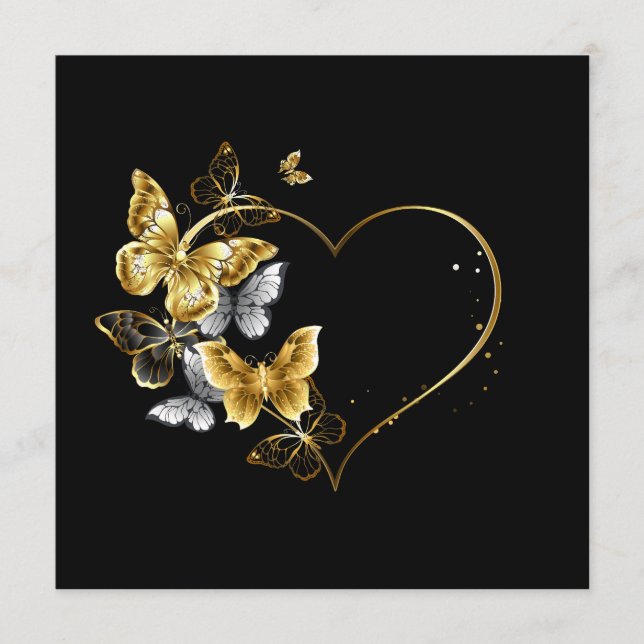 Menú Corazón con mariposas doradas (Anverso)